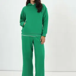 Femmella Green Cotton Relaxed Fit Hoodie image 1