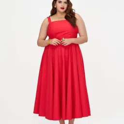 VIRGIO Red Flared Fit Solid Dress-picture-40