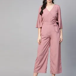 SASSAFRAS Women Mauve Solid Cropped Wrap Basic Jumpsuit-image-46