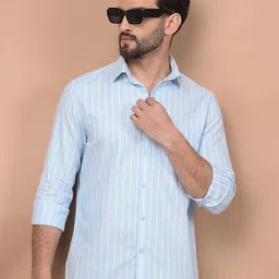 Crimsoune Club Men Classic Fit Spread Collar Vertical Striped Cotton Casual Shirt-picture-32