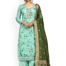 HERE&NOW Floral Printed Beads and Stones Organza Unstitched Dress Material-picture-29
