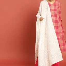 Taavi Women White Block Print Legacy Pure Cotton Dupatta image 1
