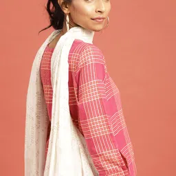 Taavi Women White Block Print Legacy Pure Cotton Dupatta image 2