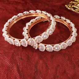 NMII Set Of 2 Zircon Studded & Pearls Beaded Bangles image 1