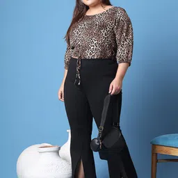 theRebelinme Women Plus Size Animal Printed Crepe Crop Top image 4