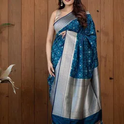 SWEETPEL Ethnic Motifs Woven Design Zari Banarasi Saree image 2