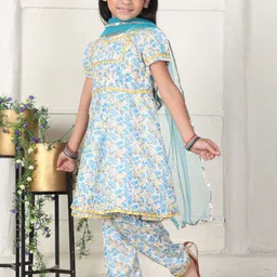 Cutiekins Girls Floral Printed Regular Gotta Patti Kurta with Trousers & With Dupatta image 2