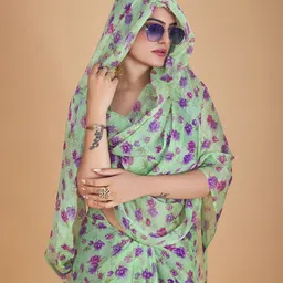 Garden Vareli Floral Printed Pure Chiffon Saree image 4