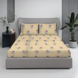 BOMBAY DYEING Cream-Coloured Floral 120 TC King Bedsheet with 2 Pillow Covers-picture-30