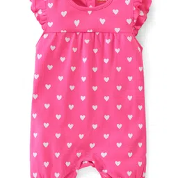 Babyhug 100% Cotton Frill Sleeves Romper Heart Print - Pink-image-91
