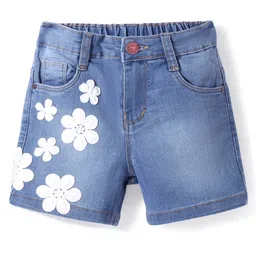 Babyhug Denim Mid Thigh Length With Stretch Shorts Floral Applique - Blue-picture-33