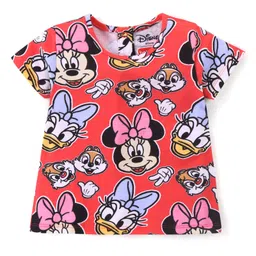 Babyhug Disney 100% Cotton Knit Half Sleeves T-Shirt with Minnie Mouse Print - Red-image-93