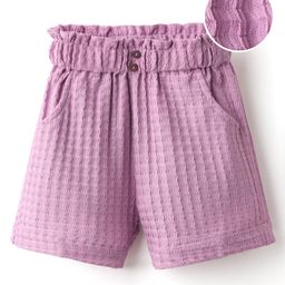 kookie kids india Kookie Kids Woven Solid Paper Bag Waist Textured Shorts With Pockets - Mauve-picture-10