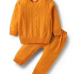 Babyhug Knitted Full Sleeves Sweater Set with Cable Knit Design - Yellow-picture-16