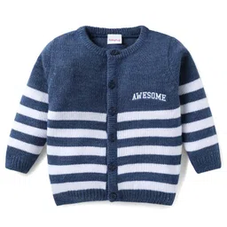 Babyhug Knit Full Sleeves Front Open Sweater with Stripes - Navy Blue-picture-16