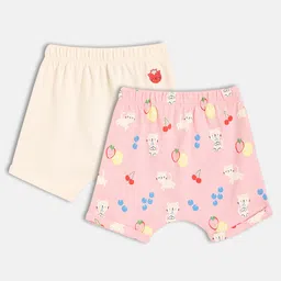 MINI KLUB Cotton Knit Pack Of 2 Baby Animals & Fruits Printed Shorts - Pink & Baby Pink-picture-33