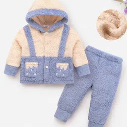 Mark & Mia Full Sleeves Solid Color Hooded Winter Wear Night Suit - Light Blue-picture-25