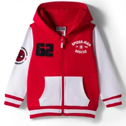 Babyhug Marvel Terry Knit Full Sleeves Hooded Sweatjacket with Spider-Man Graphics and Badge Detailing - Red & White-picture-37