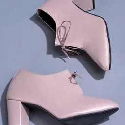 Shoetopia Solid Block Lace Up Pumps - Peach-image-65