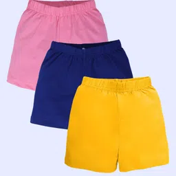 Kiddopanti Cotton Spandex Knit Pack of 3 Solid Cycling Shorts - Mustard Royal Blue & Baby Pink-picture-33
