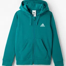 ADIDAS KIDS Cotton Knit Full Sleeves Hooded SweatJacket with Kangaroo Pocket - Turquoise-picture-17