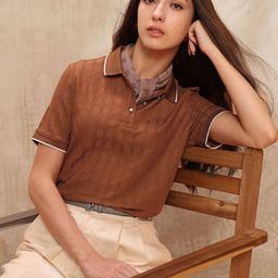 U.S. Polo Assn. Women Textured Polo Collar Boxy Fit T-shirt-picture-32