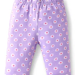 Babyhug Cotton Lycra Knit Three Fourth Length Leggings With Floral Print Pack of 3 - Dark Pink Lavender & Peach image 2
