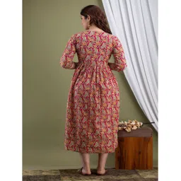 NEVISHA STYLE Cotton Woven Three Fourth Sleeves Floral Printed Gota Lace Embellished Maternity Kurta With Concealed Zipper Nursing Access - Multi Colour image 3