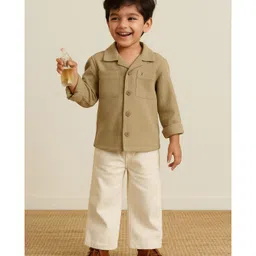 Tales & Stories Cotton Woven Full Sleeves Solid Shirt - Olive Green image 3