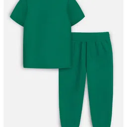 Trampoline Cotton Blend Half Sleeves Typography Printed Tee With Track Pants Set - Green image 4