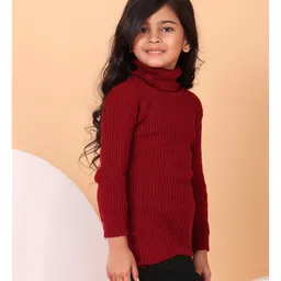 Superminis Woollen Knit Full Sleeves Ribbed Skivi Sweater - Maroon image 4