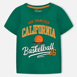 Trampoline Cotton Blend Half Sleeves Typography Printed Tee With Track Pants Set - Green image 5