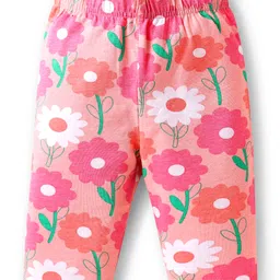 Babyhug Cotton Lycra Knit Three Fourth Length Leggings With Floral Print Pack of 3 - Dark Pink Lavender & Peach image 4