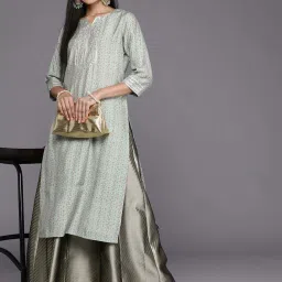Libas Grey Printed Straight Kurta image 5