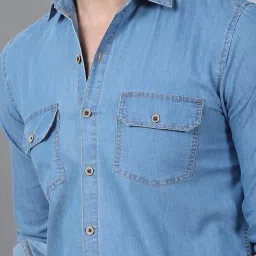 Indian Needle Light Blue Regular Fit Denim Shirt image 5