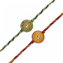 eCraftIndia Set of 2 Green & Yellow Flowers Rakhis for Brother, Bhabhi, Kids image 5