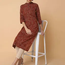 showoffff SHOWOFF Brown Cotton Printed Straight Kurta image 5