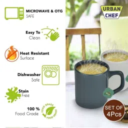Urban Chef White & Dark Green Ceramic Droite Handcrafted Microwave Safe Cup - Set of 4 image 5