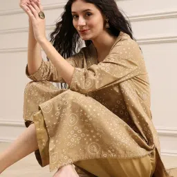 Biba Beige Cotton Straight Fit Printed Kurta image 5