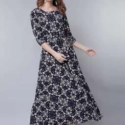 Tokyo Talkies Women Navy Blue Printed Maxi Dress-picture-35