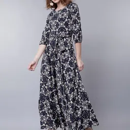 Tokyo Talkies Women Navy Blue Printed Maxi Dress image 4