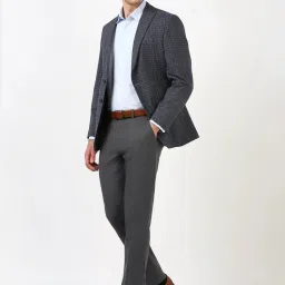 Peter England Grey Slim Fit Checks Trousers image 5