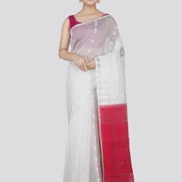 Pinkloom White Cotton Woven Saree-picture-24