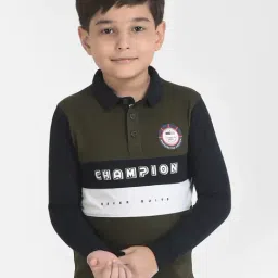 Crimsoune Club Kids Olive & Navy Printed Polo T-Shirt-image-29