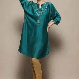 Biba Emerald Green Embroidered A Line Kurta image 5