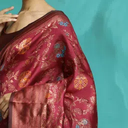 Jaipur Kurti Maroon Woven Saree With Unstitched Blouse image 5