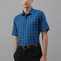 Allen Solly Blue Cotton Slim Fit Checks Shirt-image-65