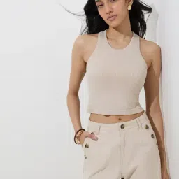 LOV by Westside Beige Ribbed-Textured Tank Top-picture-36