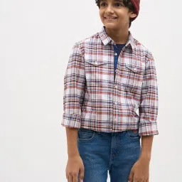 Jack & Jones Junior Boys Bright White Cotton Chequered Regular Fit Shirt image 5