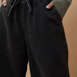 Ginger by Lifestyle Black Cotton Mid Rise Baggy Jeans image 5